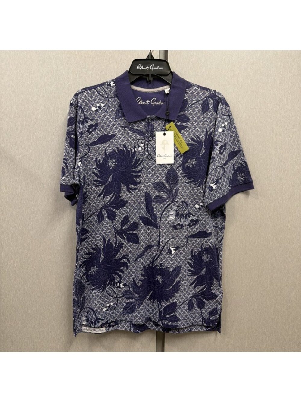 Robert Graham Basque Polo Shirt Mens Small Navy Floral Print Knit Short Sleeve - Picture 1 of 8